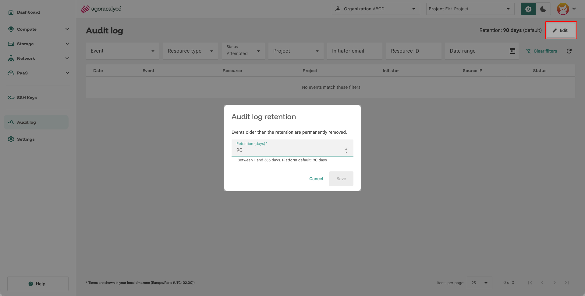 Rétention de l'audit log