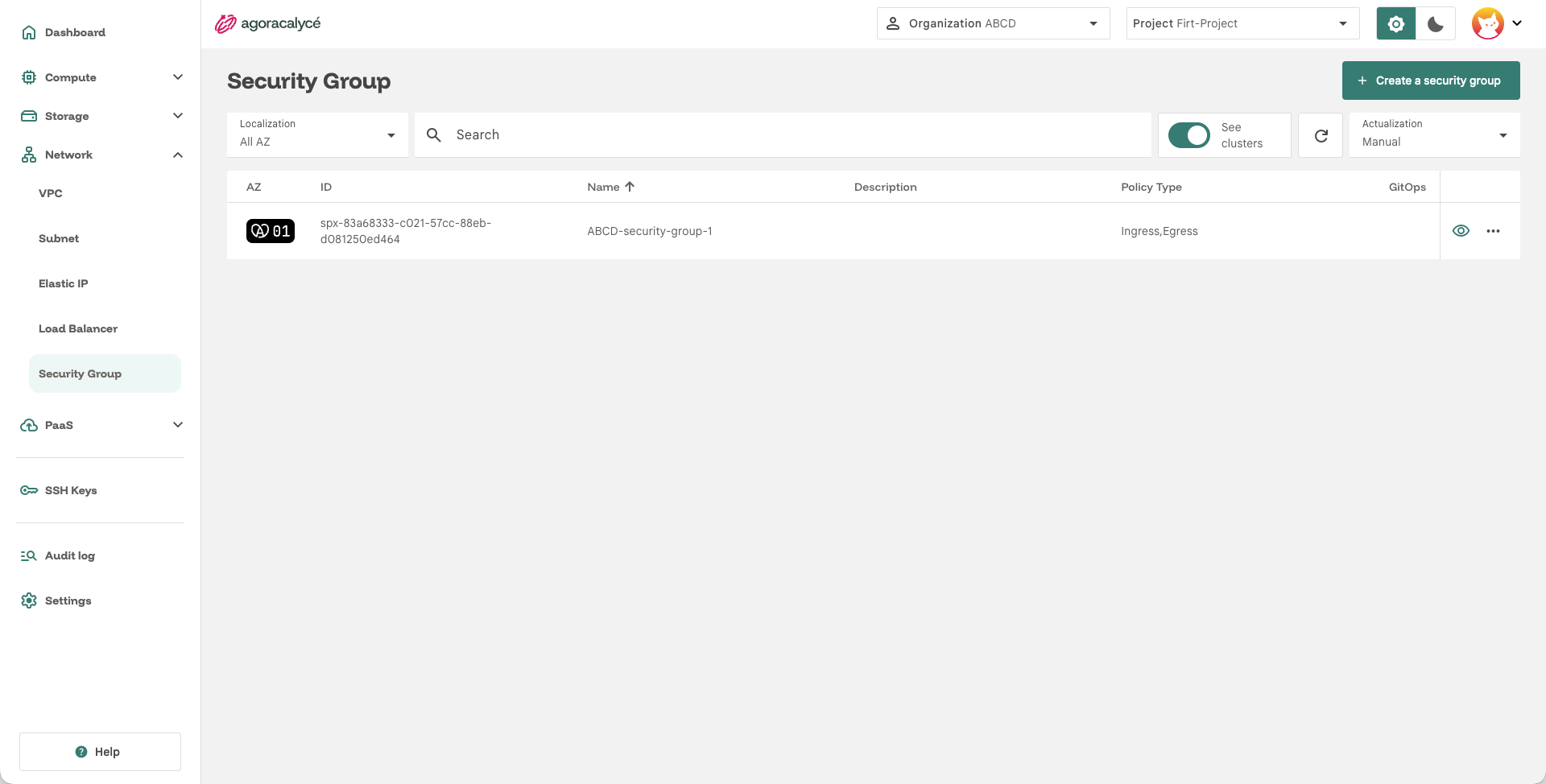 Liste des security groups